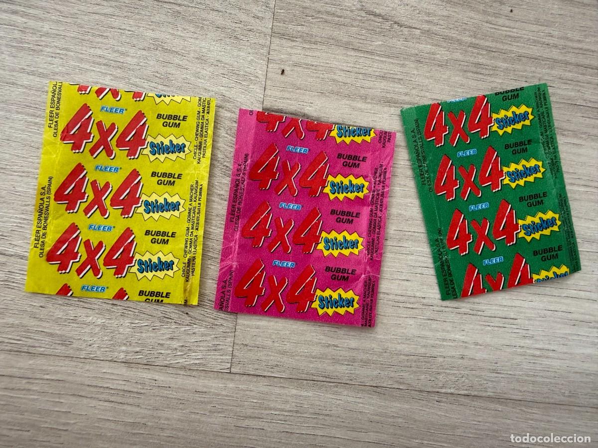 Coleccionismo Cromos antiguos: 3 envoltorios espa&ntilde;oles chicle Fleer 4x4