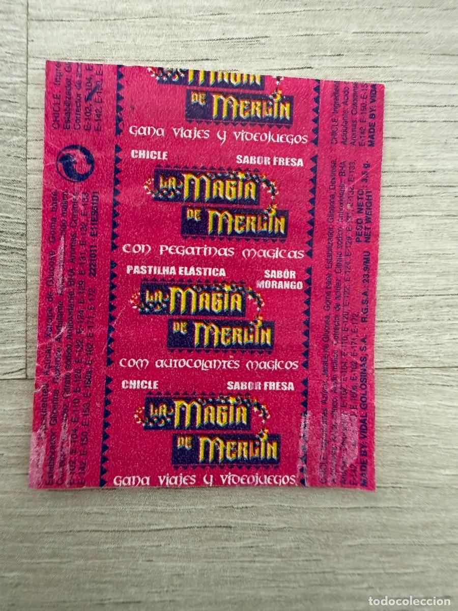 Coleccionismo Cromos antiguos: Envoltorio del chicle La magia de Merl&iacute;n de fresa
