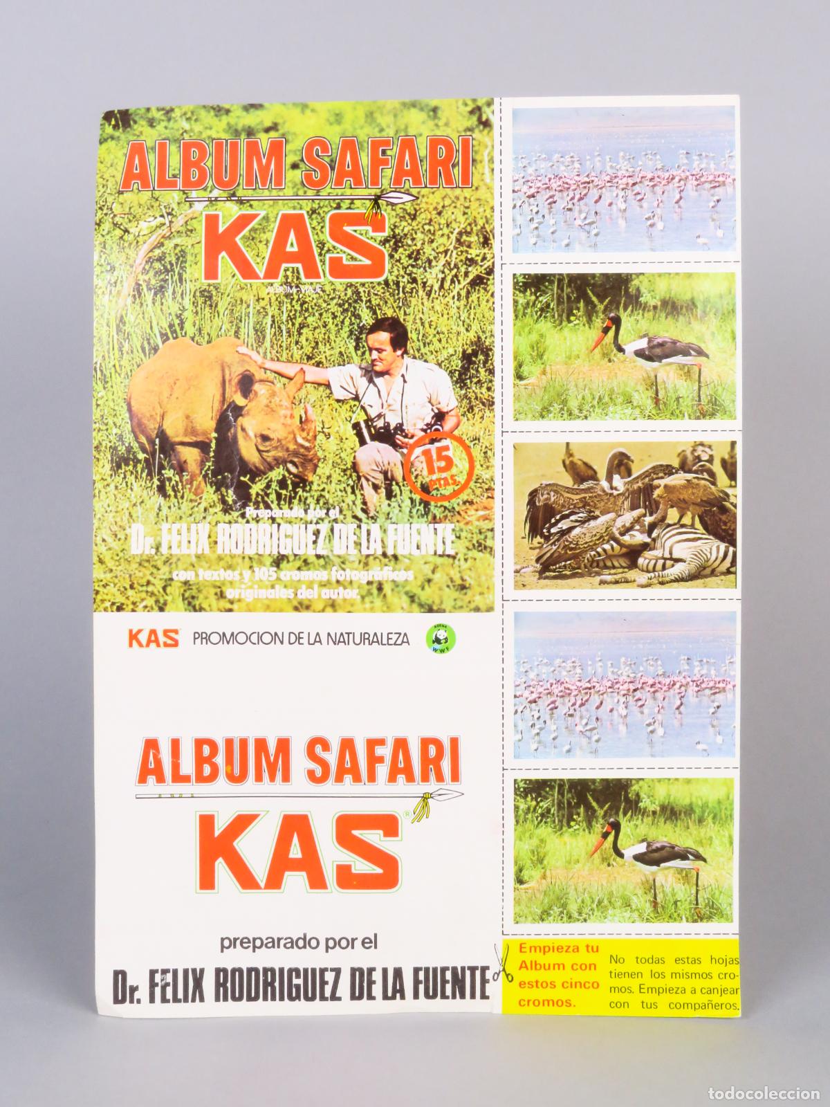Coleccionismo Cromos antiguos: Hoja promoci&oacute;n &aacute;lbum Safari Kas F&eacute;lix Rodr&iacute;guez de la Fuente Fher 1974 con 5 cromos