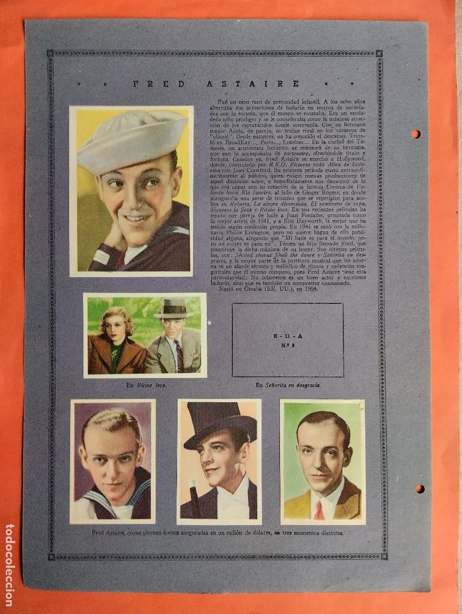 Coleccionismo Cromos antiguos: ASTROS Y ESTRELLAS FIRMAMENTO CINEMATOGRAFICO FRED ASTAIRE ANNABELLA HOJA E-11-A 10 CROMOS CINE