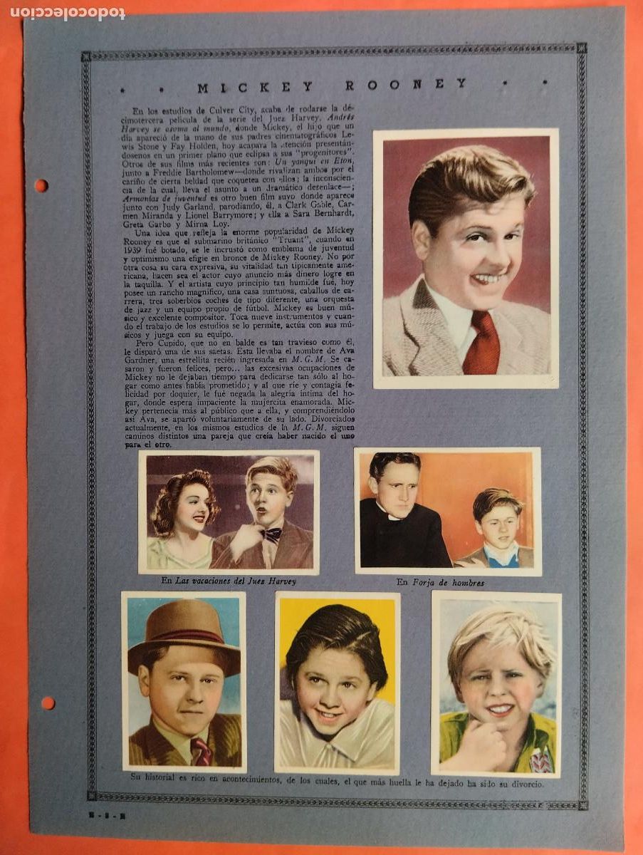 Coleccionismo Cromos antiguos: ASTROS Y ESTRELLAS FIRMAMENTO CINEMATOGRAFICO MICKEY ROONEY MIRNA LOY HOJA 12 CROMOS CINE