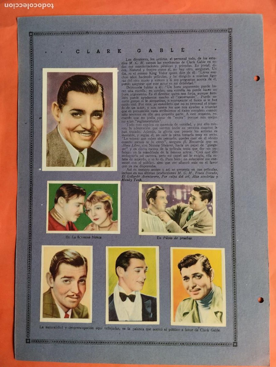 Coleccionismo Cromos antiguos: ASTROS Y ESTRELLAS FIRMAMENTO CINEMATOGRAFICO CLARK GABLE MARLENE DIETRICH HOJA 6 B 12 CROMOS CINE