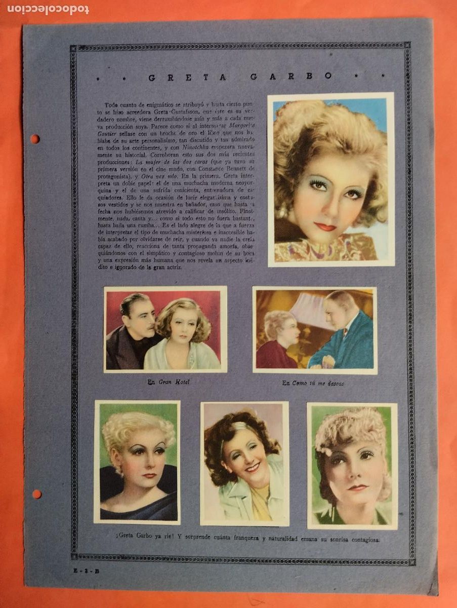 Coleccionismo Cromos antiguos: ASTROS Y ESTRELLAS FIRMAMENTO CINEMATOGRAFICO GRETA GARBO NORMA SHEARER HOJA 2 B 11 CROMOS CINE