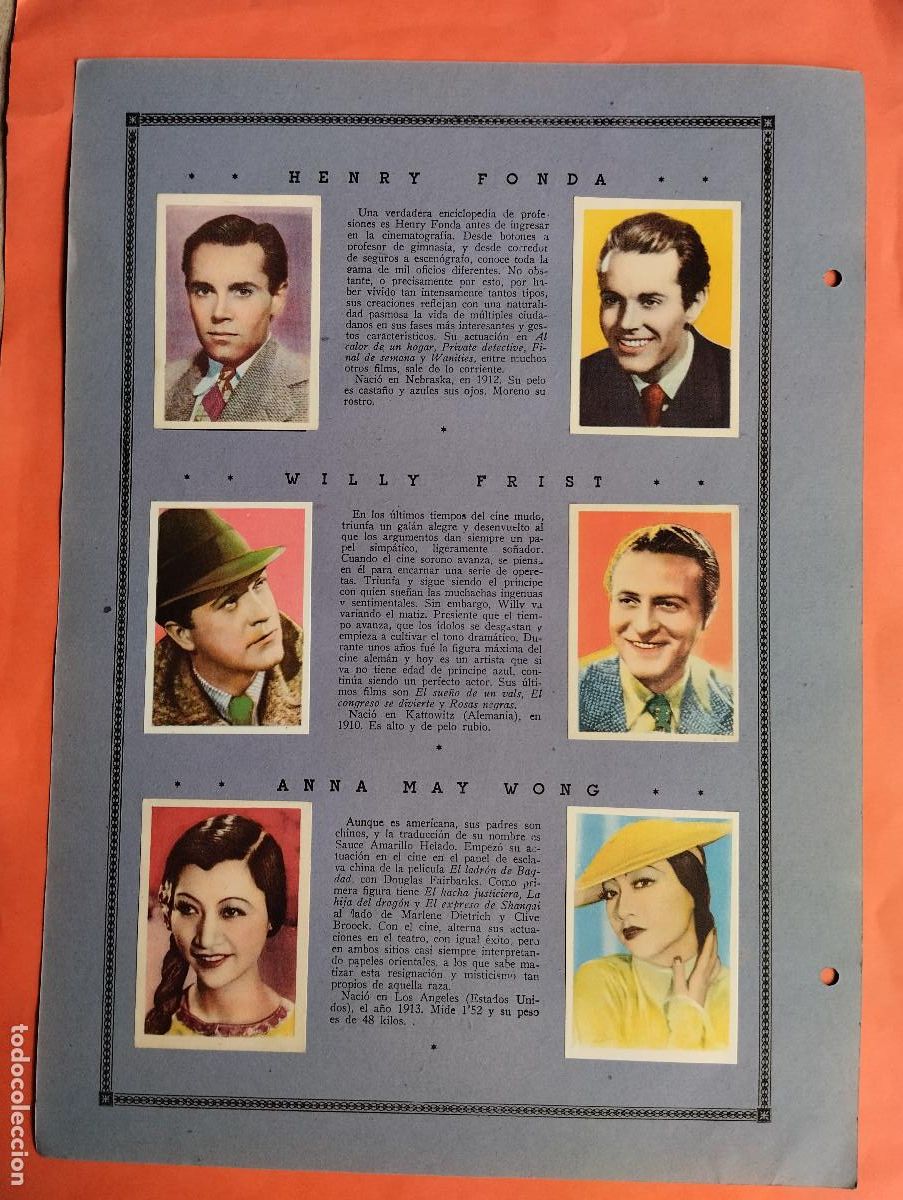 Coleccionismo Cromos antiguos: ASTROS Y ESTRELLAS FIRMAMENTO CINEMATOGRAFICO - HENRY FONDA.... HOJA F-8-A - 12 CROMOS CINE