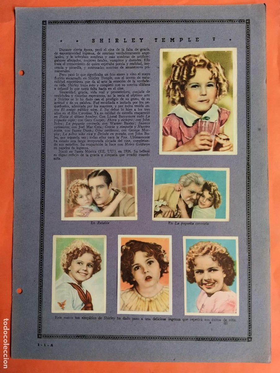 Coleccionismo Cromos antiguos: ASTROS Y ESTRELLAS FIRMAMENTO CINEMATOGRAFICO - SHIRLEY TEMPLE, JACKIE..HOJA I-I-A - 10 CROMOS CINE