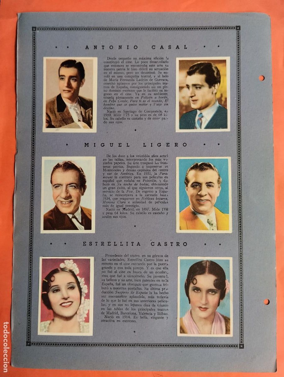 Coleccionismo Cromos antiguos: ASTROS Y ESTRELLAS FIRMAMENTO CINEMATOGRAFICO ESTRELLITA CASTRO.... HOJA H-1 - 9 CROMOS CINE