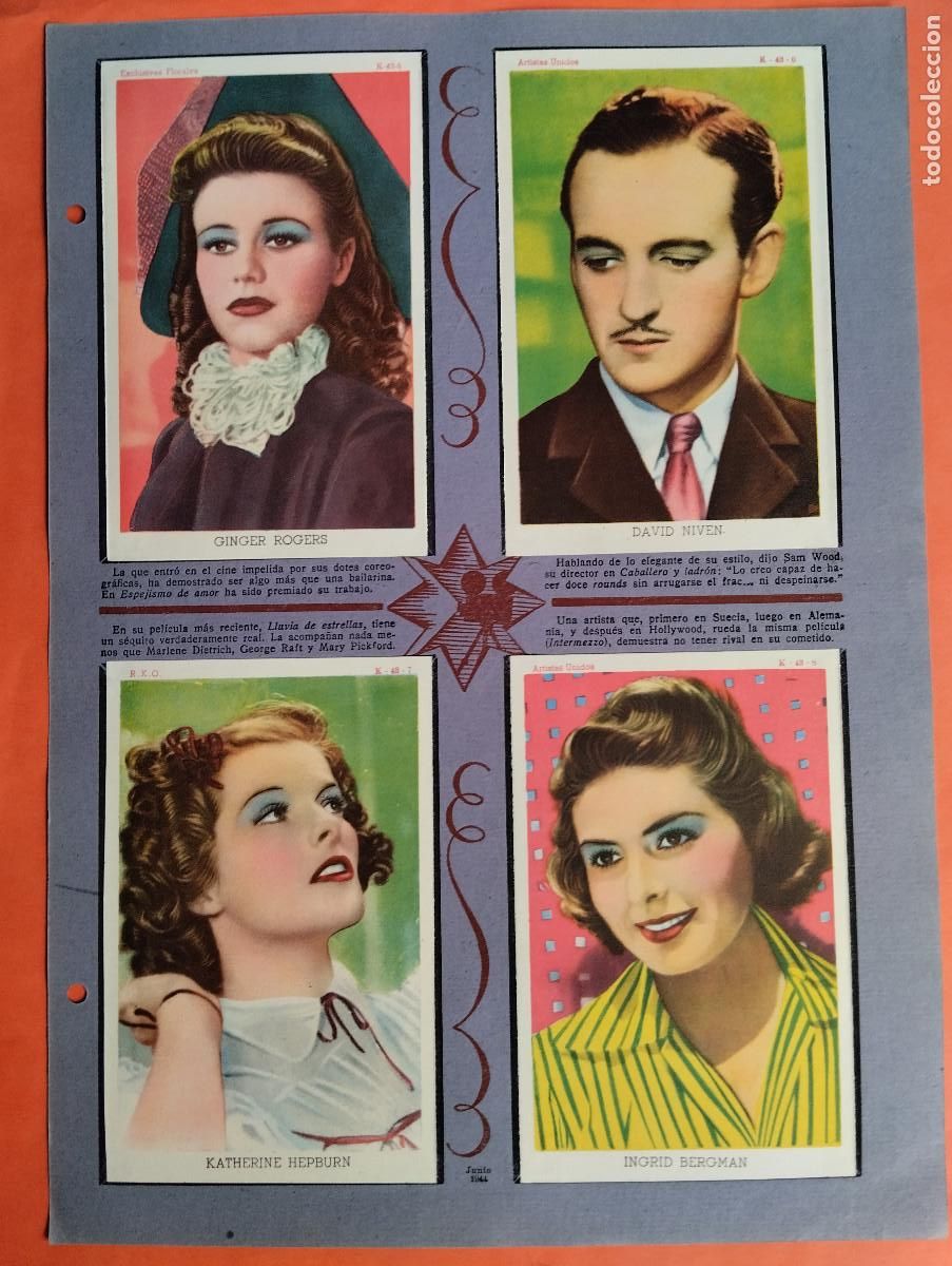Coleccionismo Cromos antiguos: ASTROS Y ESTRELLAS FIRMAMENTO CINEMATOGRAFICO KATHERINE HEPBURN.... HOJA K-39 - 8 CROMOS CINE