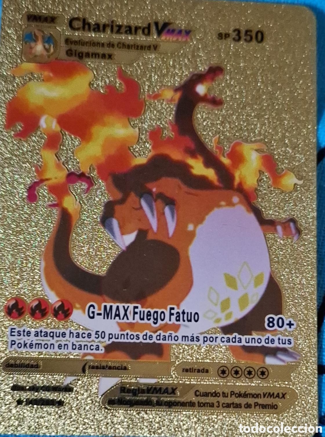 Coleccionismo Cromos antiguos: Carta pok&eacute;mon charizard V max dorada