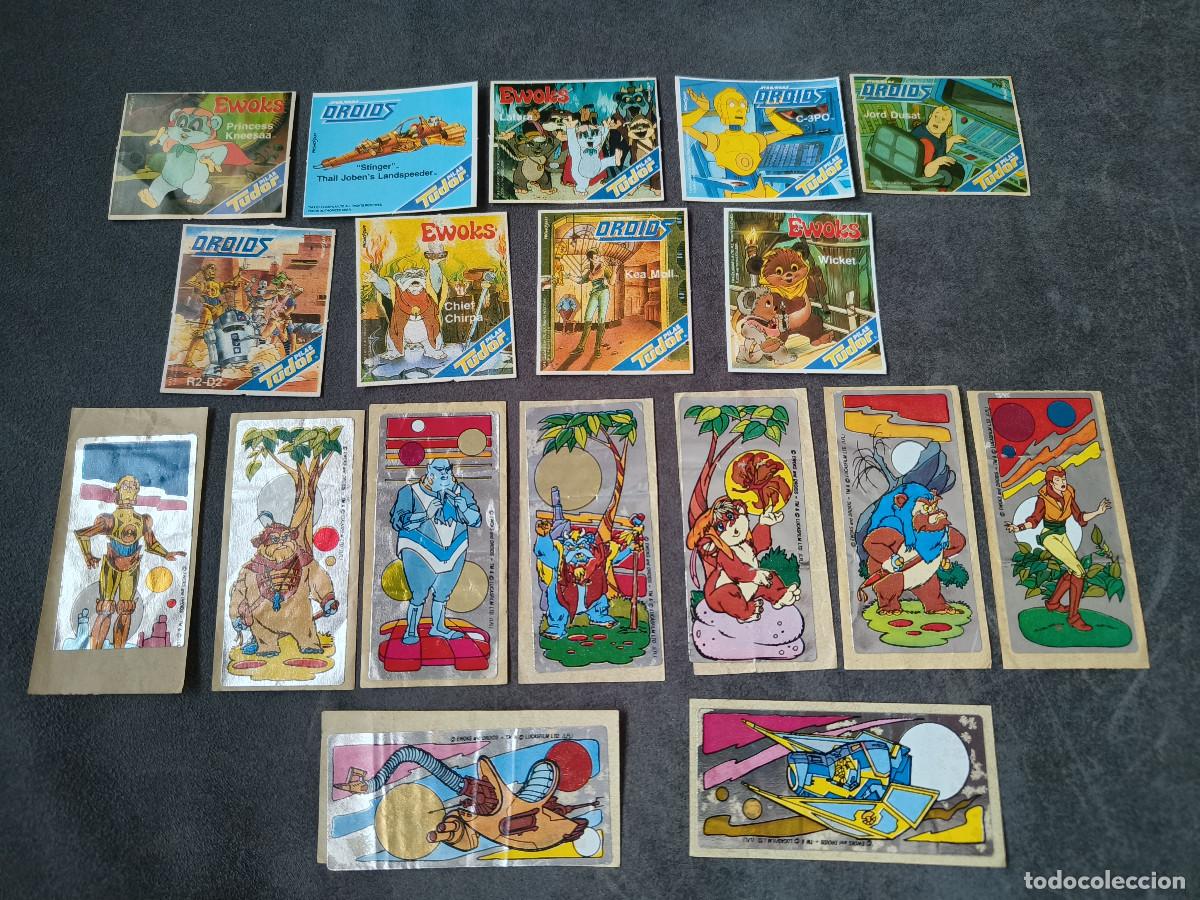 Coleccionismo Cromos antiguos: Ocasion coleccionistas ! Super lote pegatinas cromos Chicle y Tudor Ewoks & Droids Star wars a&ntilde;os 80