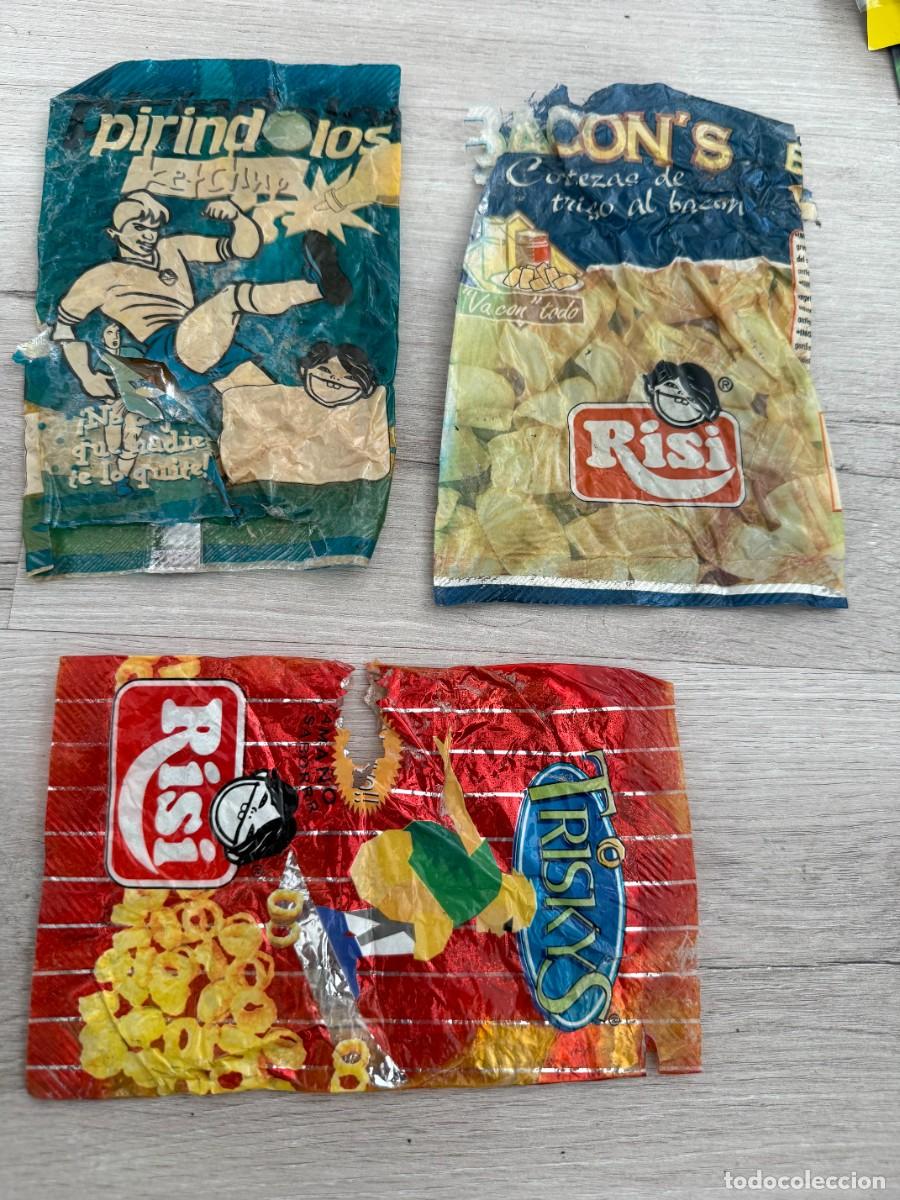 Coleccionismo Cromos antiguos: 3 bolsas vac&iacute;as de Risi - Pirindolos, Triskys y Bacons