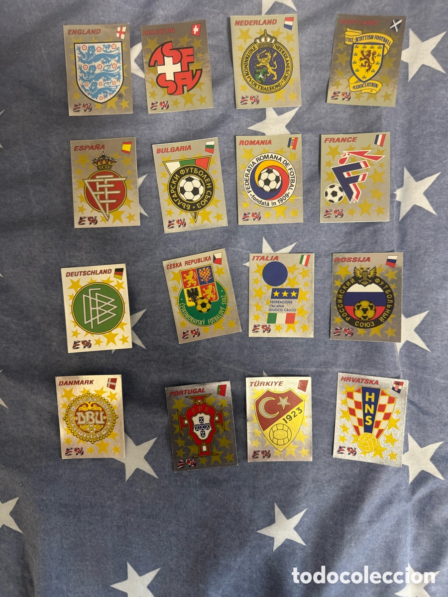 Coleccionismo Cromos antiguos: Lote completo escudos de la Eurocopa de 1996