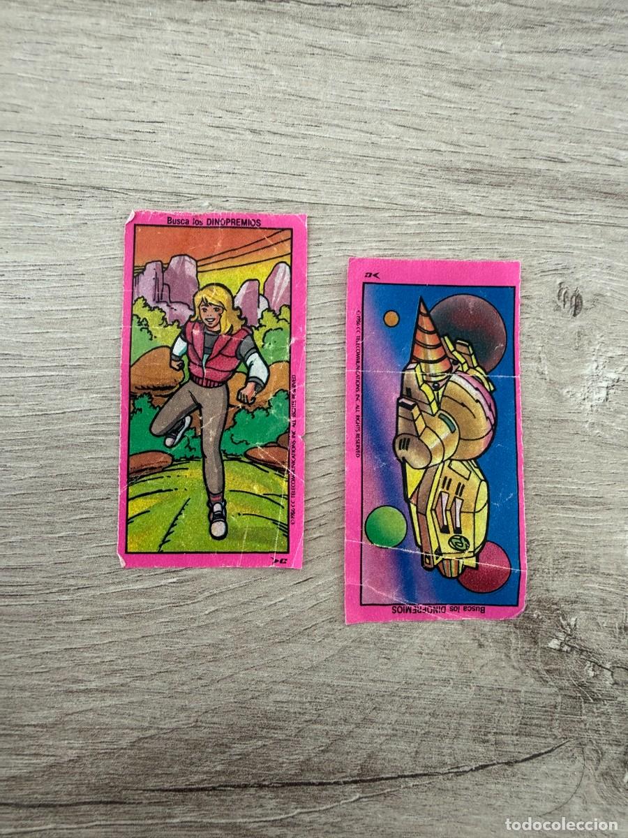 Coleccionismo Cromos antiguos: 2 pegatinas chicles Dinosaucers de Dunkin