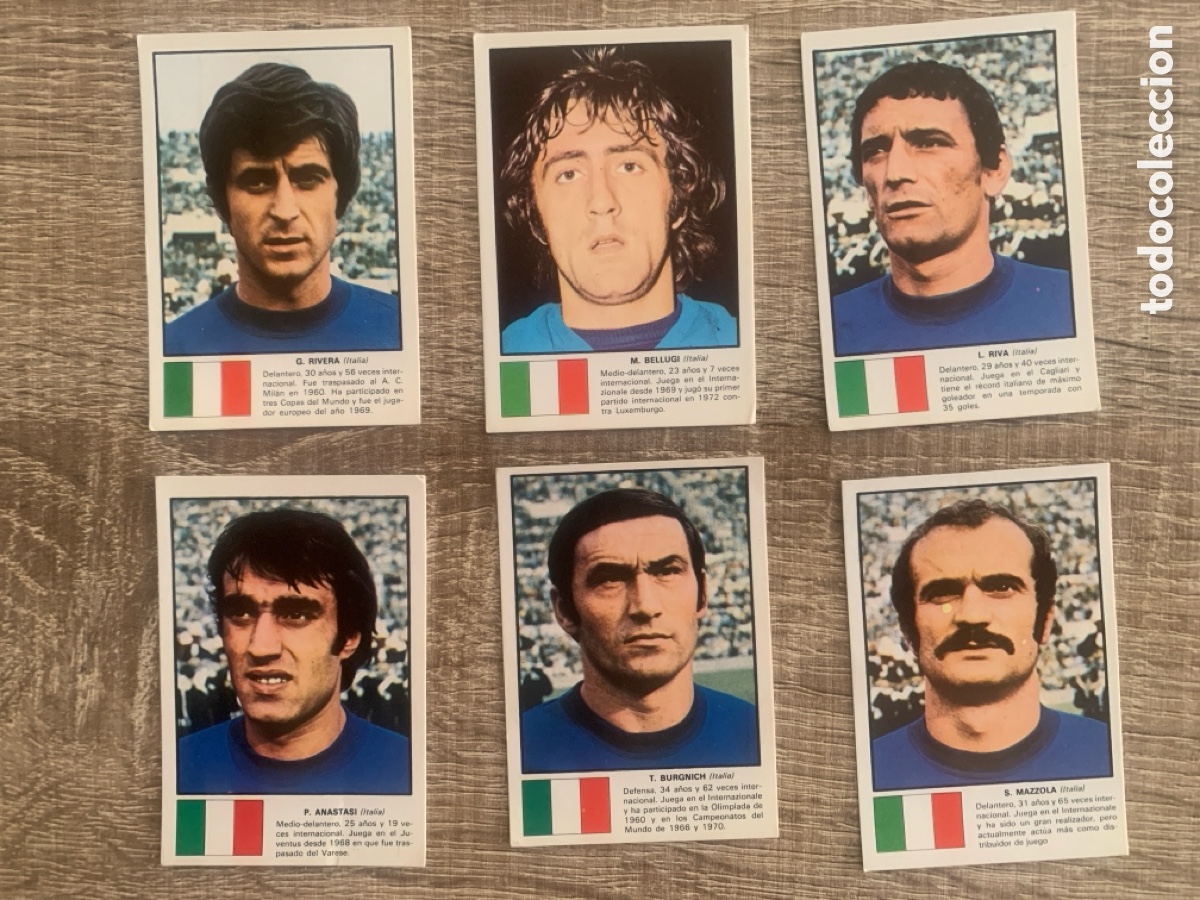 Coleccionismo Cromos antiguos: Lote de 6 cromos selecccion de Italia antiguos.Rivera,Bellugi,Riva,Anastasi, Burgnich y Mazzola