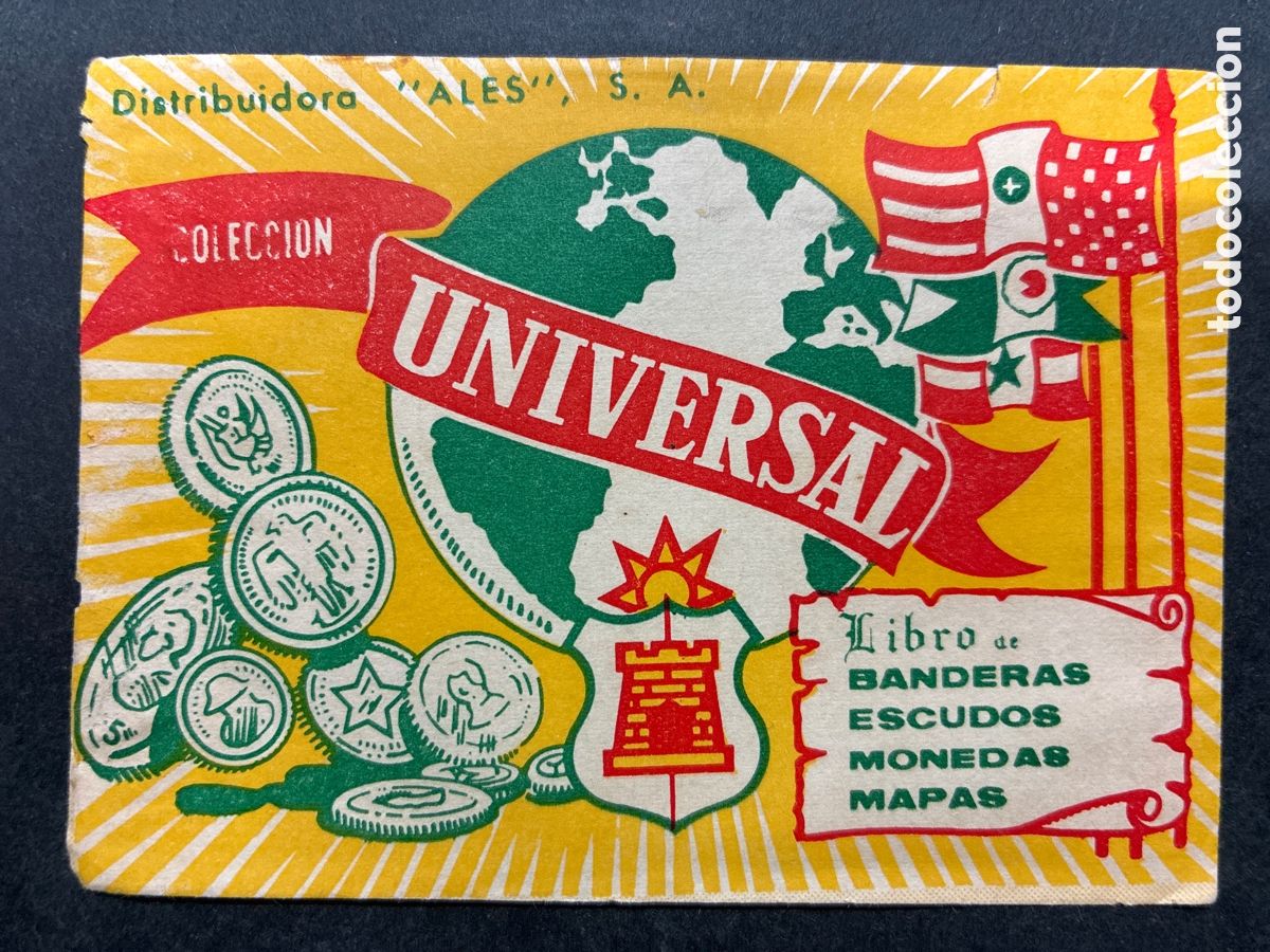 Coleccionismo Cromos antiguos: SOBRE CROMOS SIN ABRIR ALBUM UNIVERSAL BANDERAS ESCUDOS MONEDAS