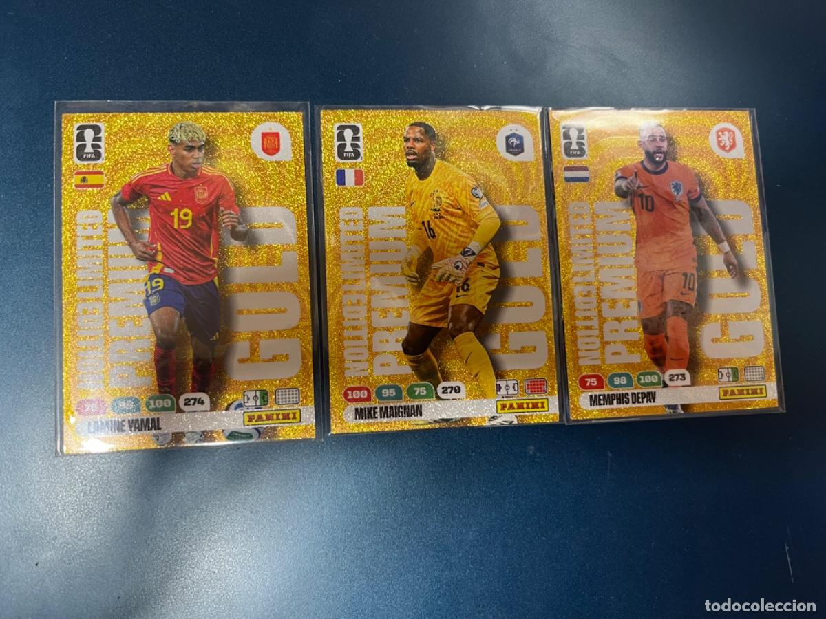 Coleccionismo Cromos antiguos: 3 fichas premium gold lamine yamal maignan depay adrenalyn world cup mundial 2026