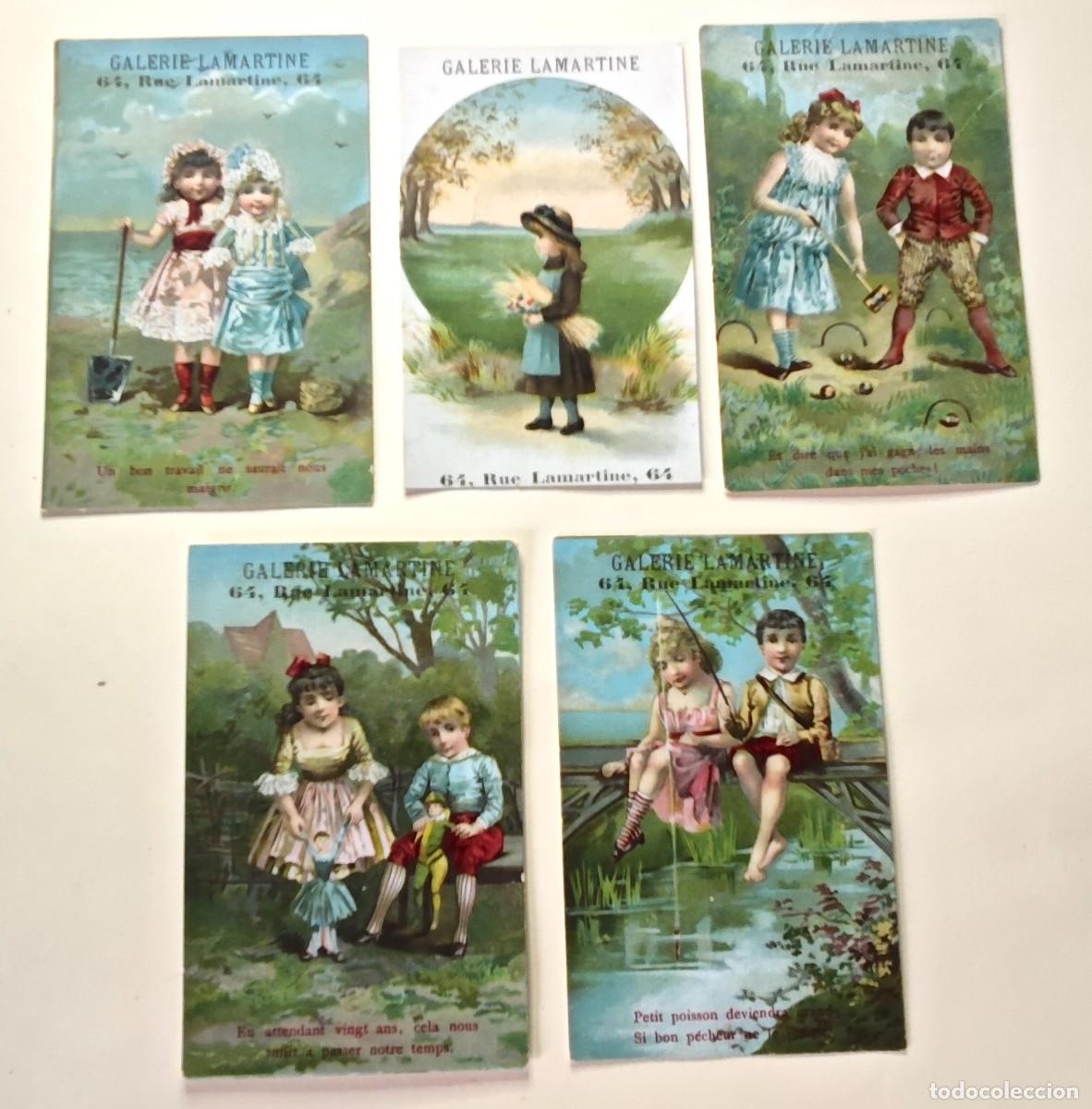 Coleccionismo Cromos antiguos: Lote 5 cromoslitografiados franceses antiguos (Par&iacute;s siglo XIX) &ndash; decoraci&oacute;n vintage