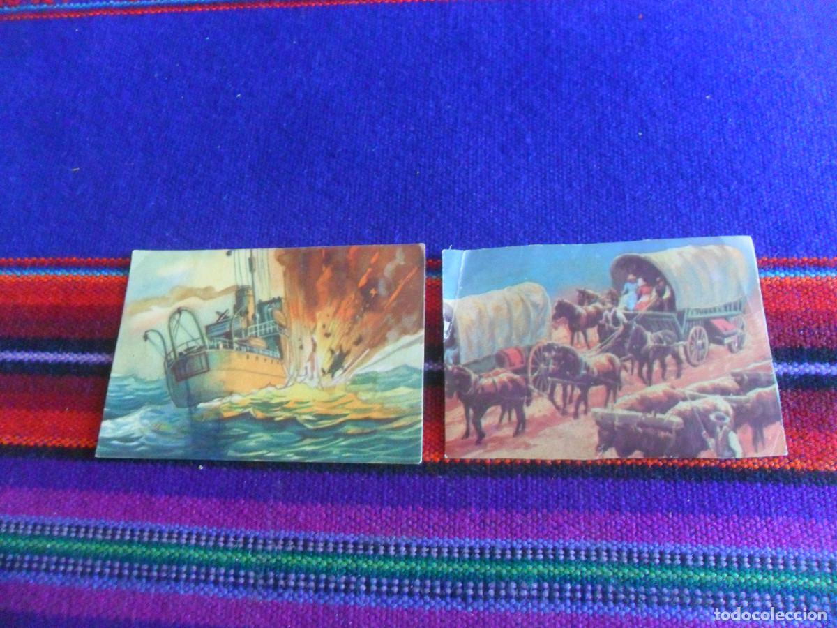 Colecionismo Cromos antigos: CROMO NUNCA PEGADO INVENTOS Y VIAJES FERMA N&ordm; 53 ORO EN CALIFORNIA Y N&ordm; 89 HAZA&Ntilde;AS B&Eacute;LICAS TORAY.