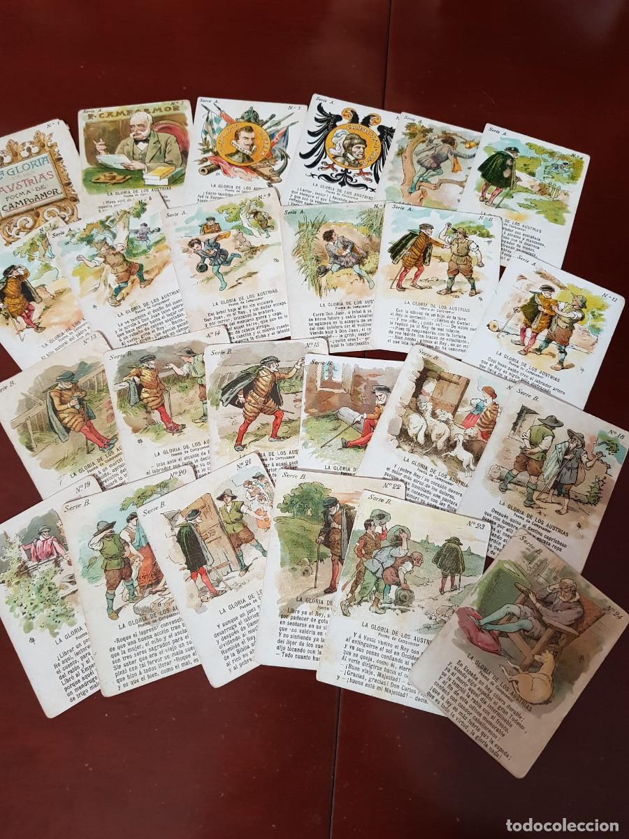 Coleccionismo Cromos antiguos: LOTE DE 24 CROMOS-CHOCOLATE AMATLLER-LA GLORIA DE LOS AUSTRIAS-POEMA DE CAMPOAMOR