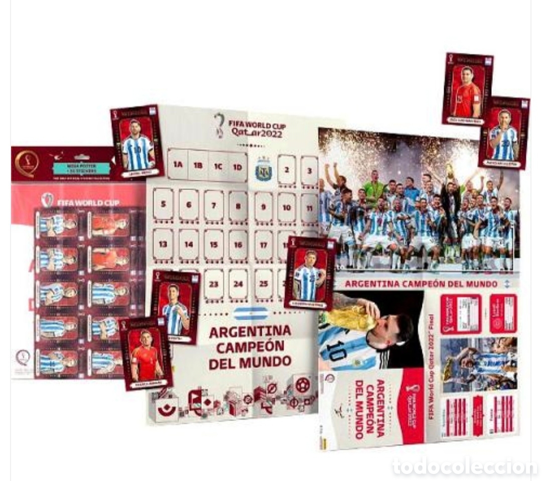Coleccionismo Cromos antiguos: POSTER SET MESSI ARGENTINA CAMPEON MUNDIAL QATAR 2022 PANINI FIFA WORLD CUP 22 PRECINTADO