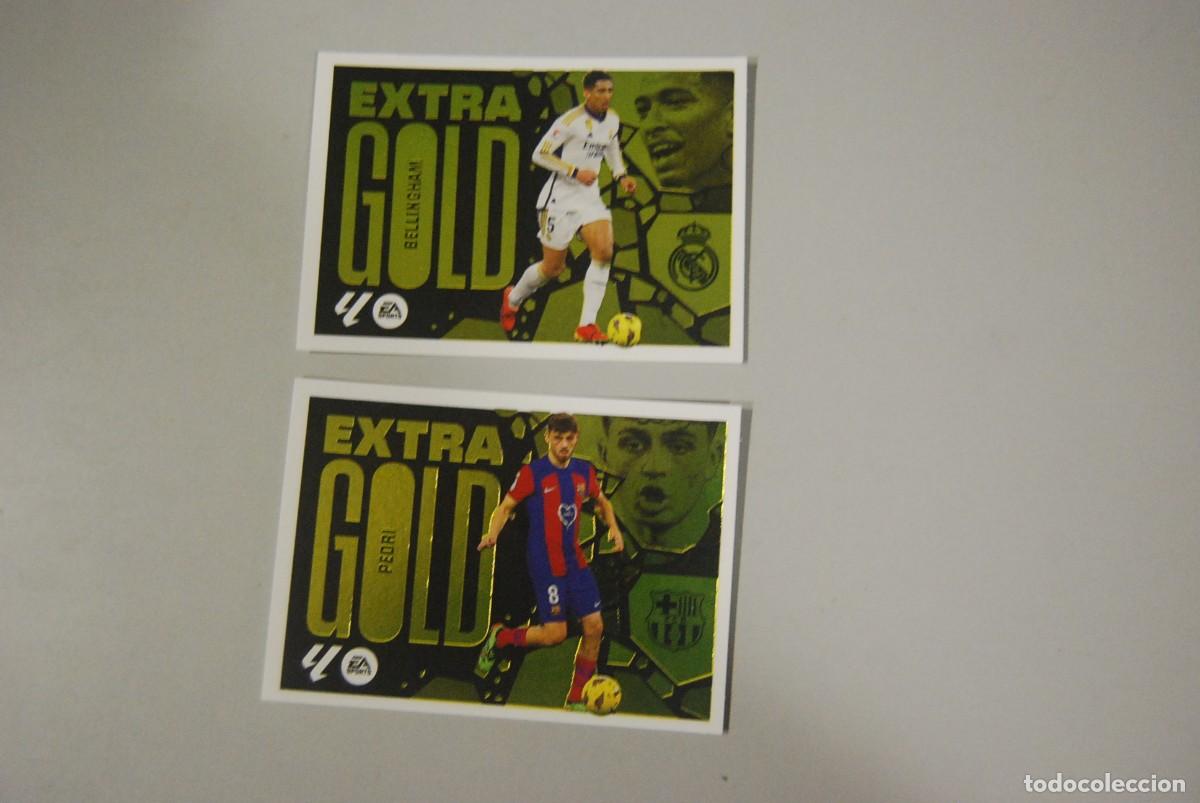 Coleccionismo Cromos antiguos: EXTRA GOLD LIGA 2024-25, PEDRI F.C. BARCELONA, BELLINGHAM REAL MADRID (VER FOTOS Y DESCRIPCION)