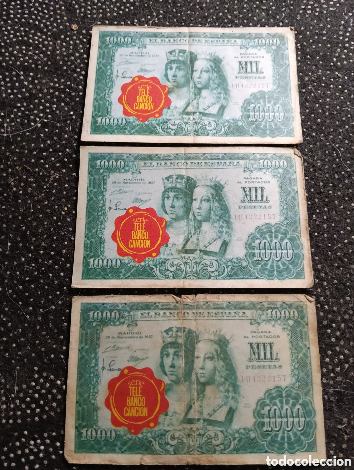 Coleccionismo Cromos antiguos: 3 Billetes tele banco canci&oacute;n