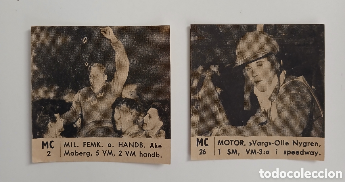 Coleccionismo Cromos antiguos: Pareja de Cromos Antiguos Mazetti (Suecia, a&ntilde;os 50) - &Aring;ke Moberg y &rdquo;Varg&rdquo;-Olle Nygren
