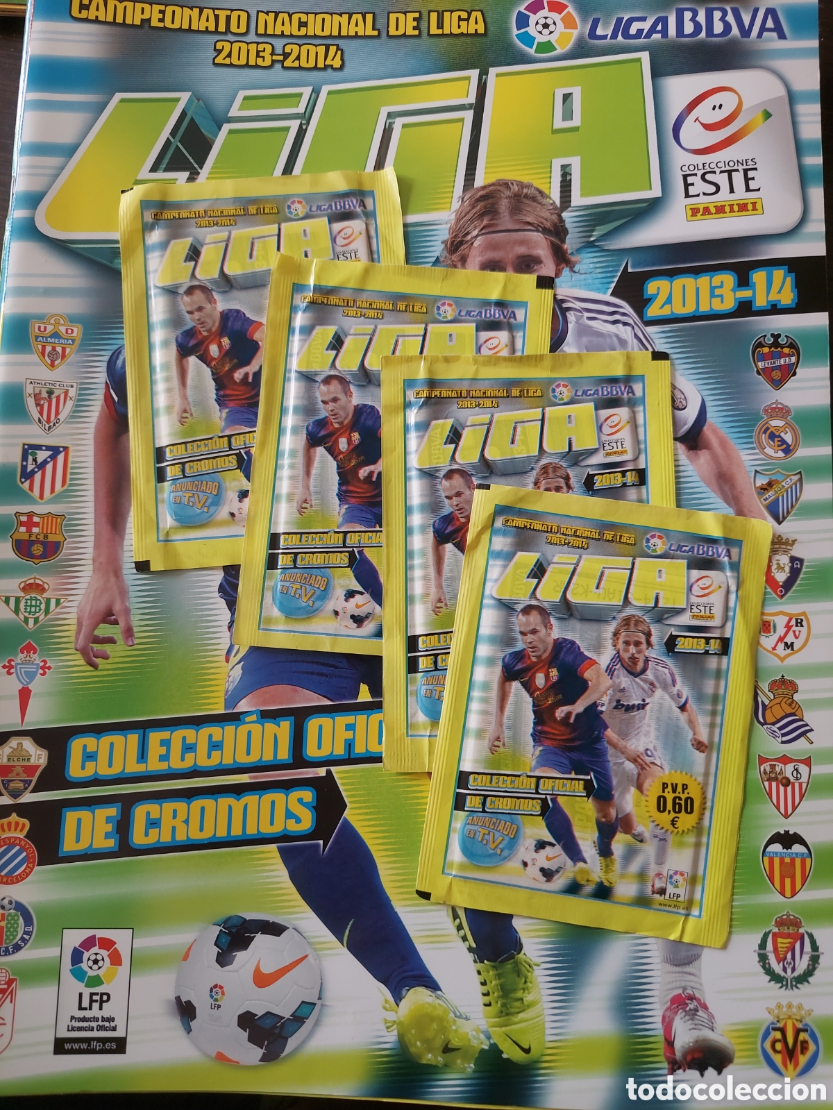 Colecionismo Cromos antigos: Album plancha Liga Este temporada 2013-14 m&aacute;s 4 sobres sin abrir
