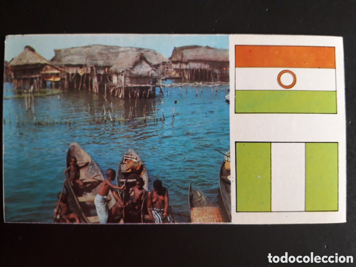 Coleccionismo Cromos antiguos: POBLADO LACUSTRE, &Aacute;FRICA EL MUNDO CONTINENTES, BANDERAS N&deg; 6 LECHE RAM SIN PEGAR, PEDIDO M&Iacute;NIMO 3&euro;