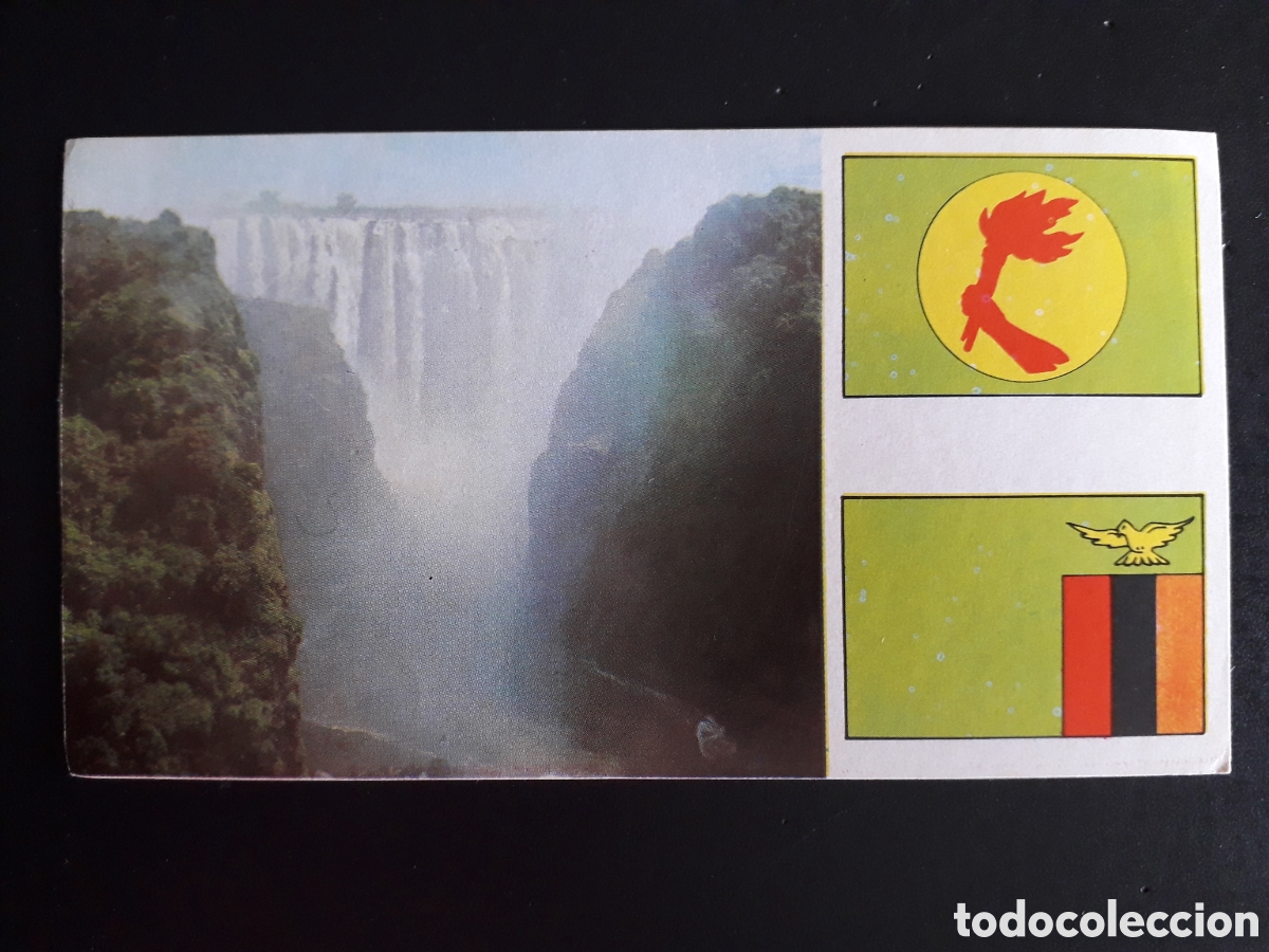 Coleccionismo Cromos antiguos: ZAMBIA, CATARATAS VICTORIA &Aacute;FRICA EL MUNDO CONTINENTES, BANDERAS N&deg; 10 LECHE RAM PEDIDO M&Iacute;NIMO 3&euro;