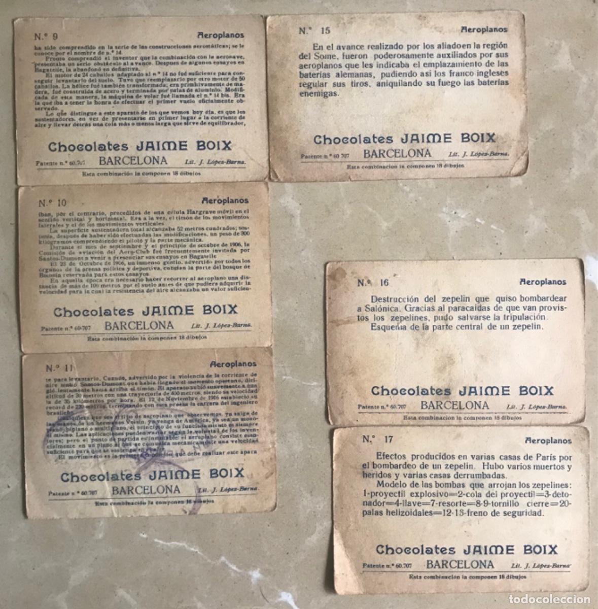 Coleccionismo Cromos antiguos: 6 CROMOS - AEROPLANOS - CHOCOLATES JAIME BOIX, BARCELONA - Leer descripci&oacute;n