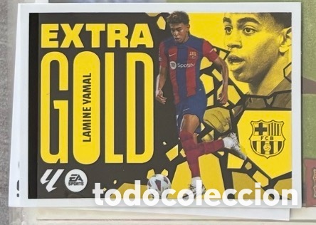 Coleccionismo Cromos antiguos: Extra Gold de Lamine Yamal para la temporada 2024-25 de la colecci&oacute;n Liga Este de Panini.