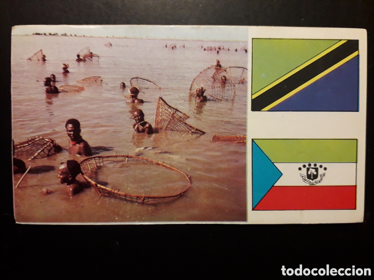 Coleccionismo Cromos antiguos: UGANDA PESCADORES, &Aacute;FRICA EL MUNDO CONTINENTES, BANDERAS N&deg; 71 LECHE RAM SIN PEGAR, PEDIDO M&Iacute;NIMO 3&euro;
