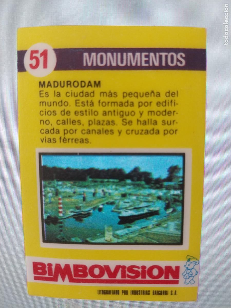 Coleccionismo Cromos antiguos: BIMBO BIMBOVISION MADURODAM CROMO 51 A&Ntilde;OS 70 ORIGINAL MONUMENTOS