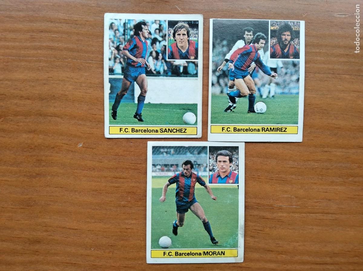 Collectable Antique Stickers: Lote 3 cromos Barcelona Moran version foto , S&aacute;nchez , Ram&iacute;rez &aacute;lbum liga Este 81 82