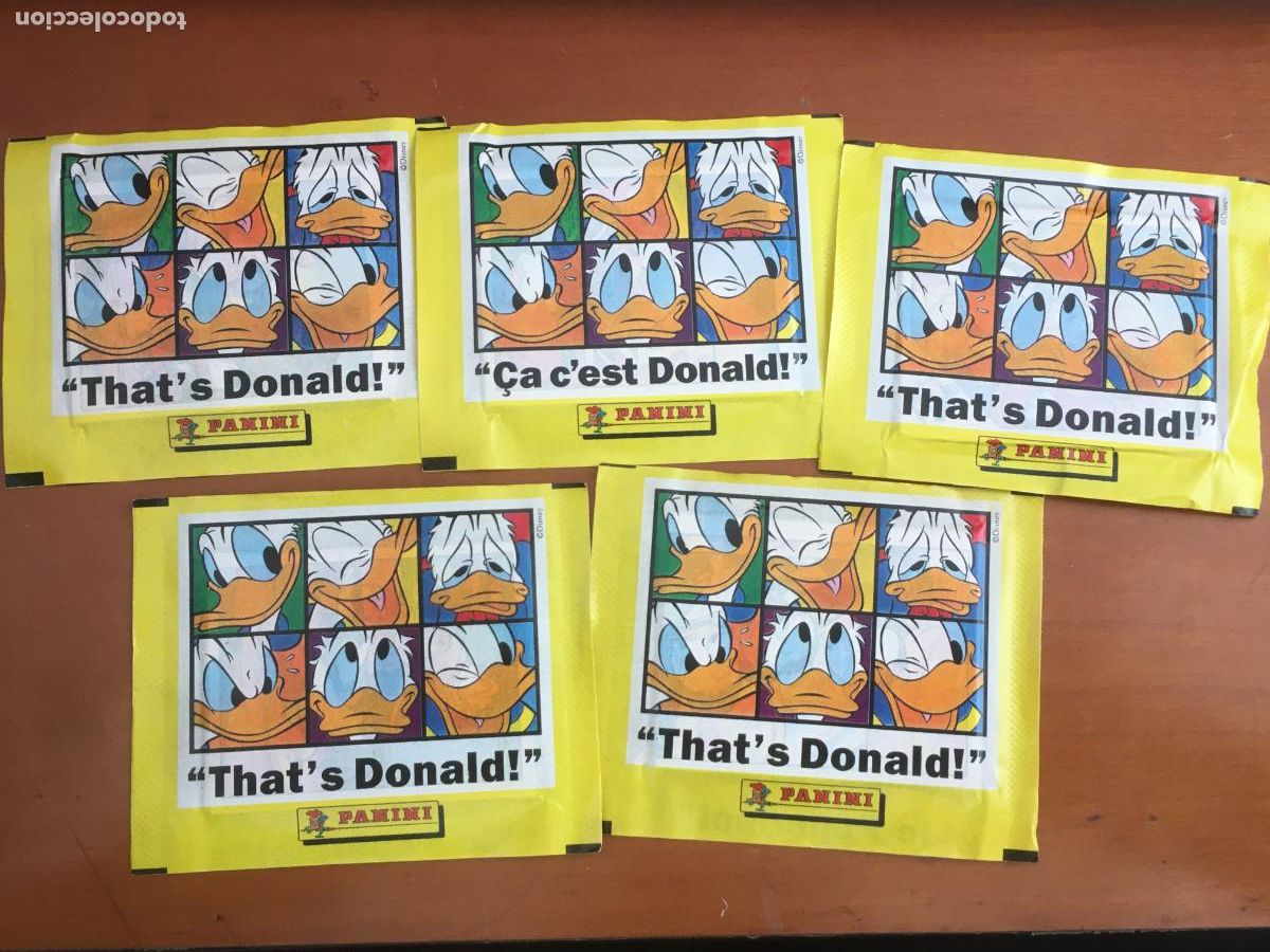 Coleccionismo Cromos antiguos: asi es donald disney panini lote 5 sobres de cromos sin abrir cerrados