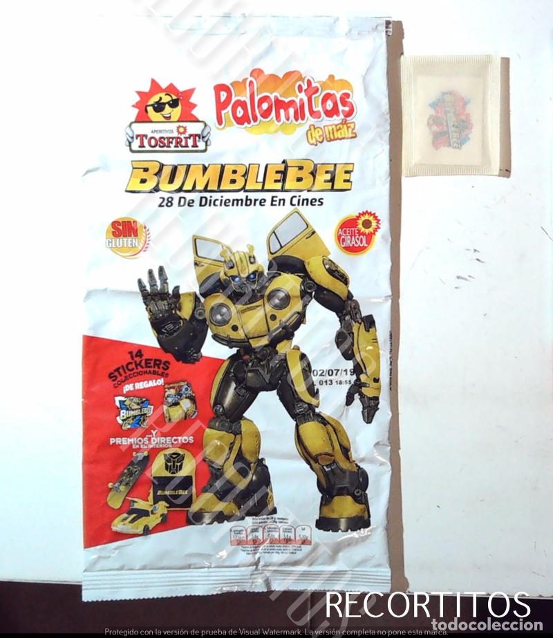 Coleccionismo Cromos antiguos: BOLSA ENOLTORIO MAS CROMO DE PALOMITAS TRANSFORMERS BUMBLEBEE