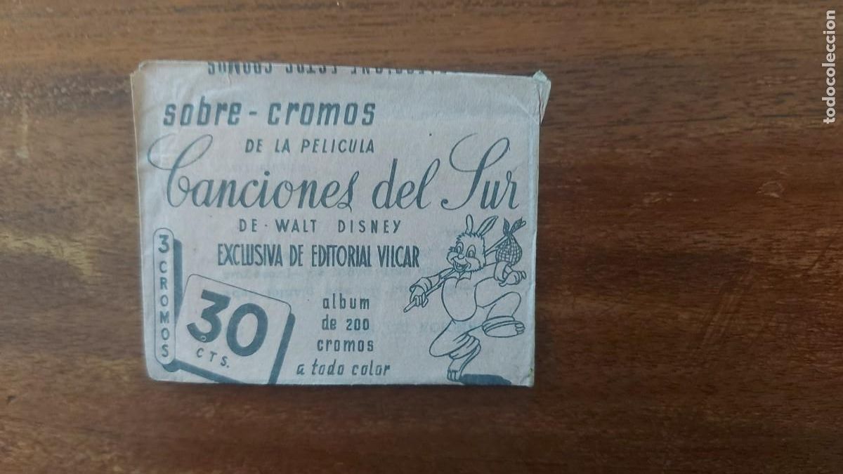 Coleccionismo Cromos antiguos: Sobre de cromos sin abrir - Canciones del Sur de Walt Disney - Editorial Vilcar - Excelente estado