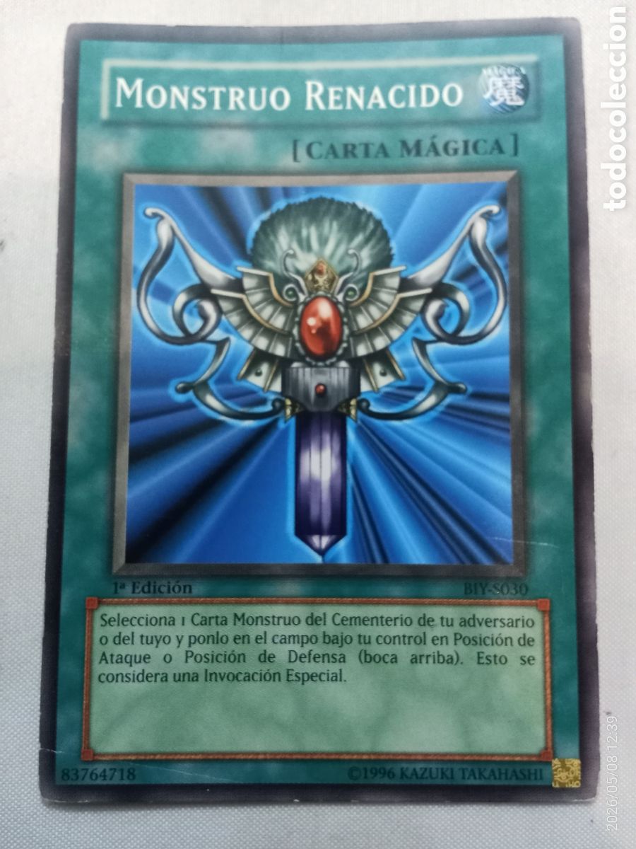 Coleccionismo Cromos antiguos: Carta yu-gi-oh Monstruo Renacido 1-edici&oacute;n