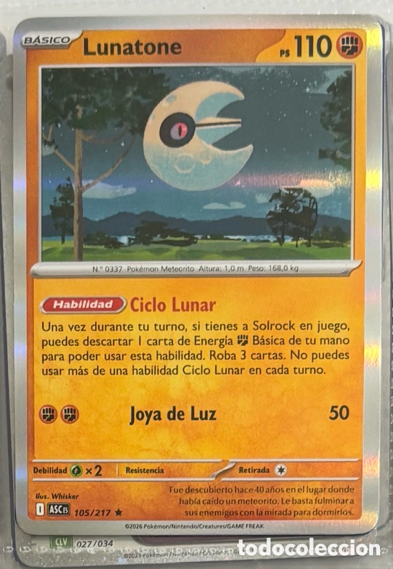 Coleccionismo Cromos antiguos: LUNATONE 105/217 tcg pokemon holo hologr&aacute;fica
