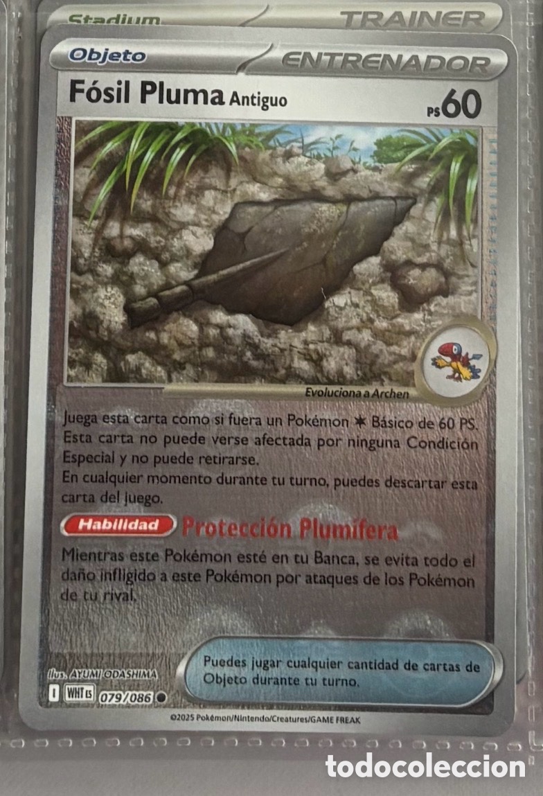 Coleccionismo Cromos antiguos: F&oacute;sil pluma antiguo 079/086 tcg pokemon holo hologr&aacute;fica