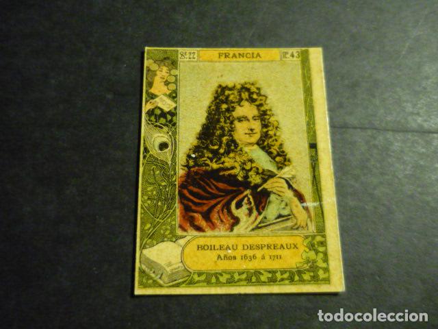 Collezionismo Figurine antiche: BOILEAU DESPREAUX ESCRITOR ANTIGUO CROMO COLECCION CAJA DE CERILLAS