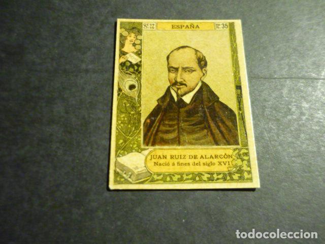 Coleccionismo Cromos antiguos: JUAN RUIZ DE ALARCON ESCRITOR ANTIGUO CROMO COLECCION CAJA DE CERILLAS