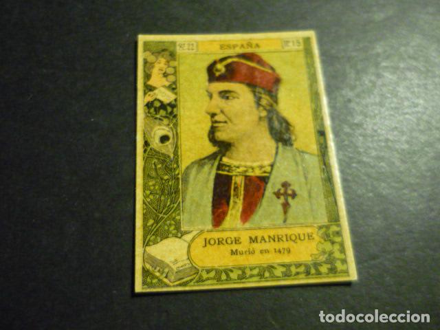 Collezionismo Figurine antiche: JORGE MANRIQUE ESCRITOR ANTIGUO CROMO COLECCION CAJA DE CERILLAS