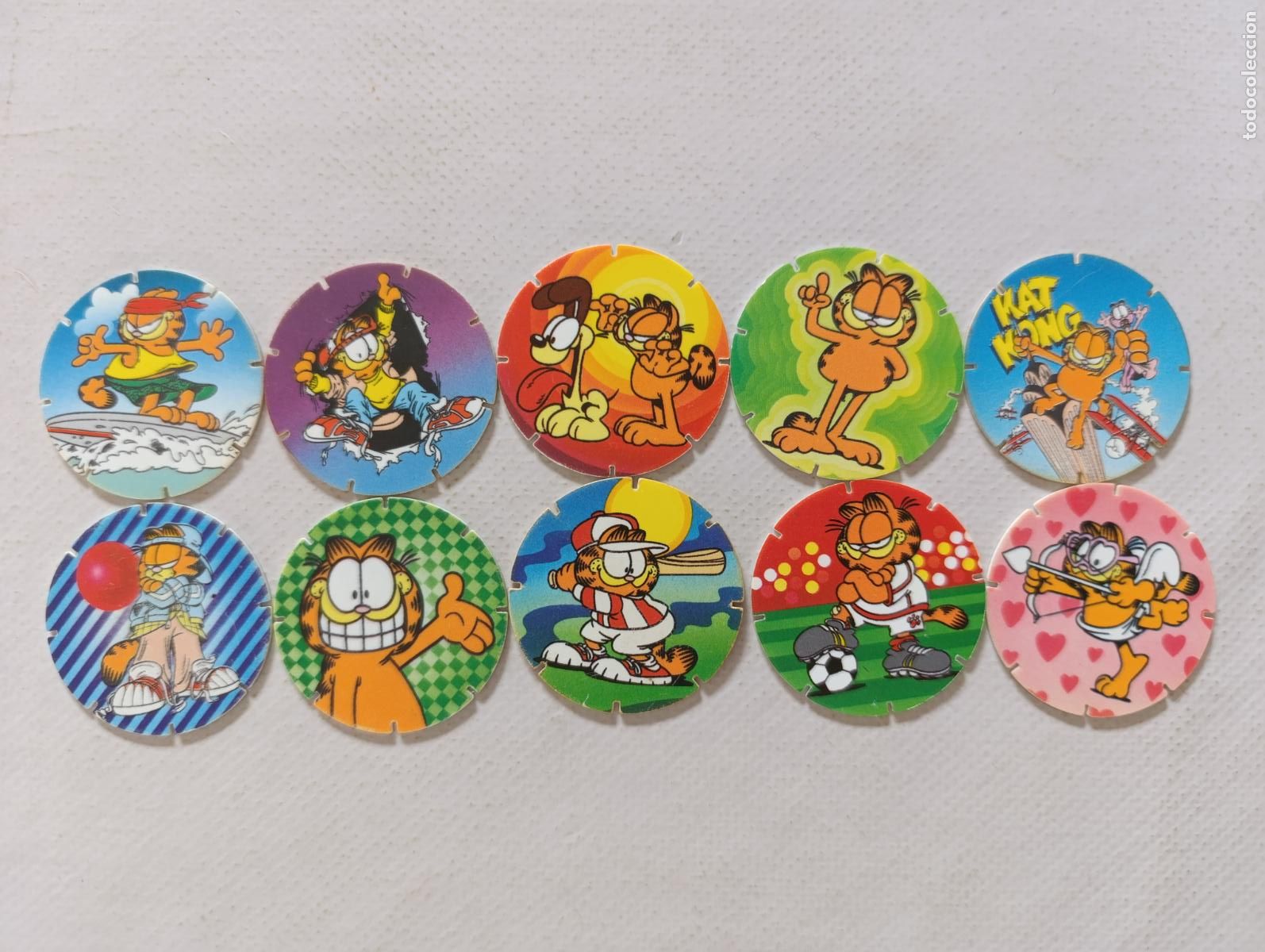Coleccionismo Cromos antiguos: LOTE 10 TAZOS CROKY CAPS GARFIELD - SERIE COMPLETA - N&ordm; 24 A 33 - 1995 - CROKY CHIPS (DF#)
