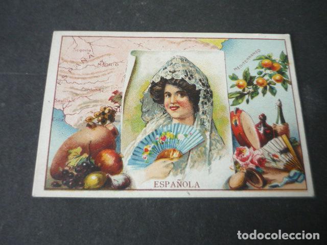 Colecionismo Cromos antigos: MUJER ESPA&Ntilde;OLA CROMO CON PUBLICIDAD CHOCOLATES VIRGEN DE LA ENCINA PONFERRADA LEON