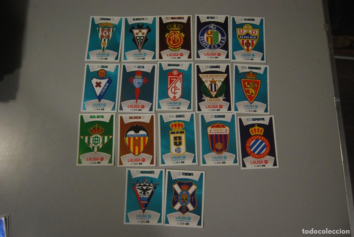 Coleccionismo Cromos antiguos: LOTE DE 17 CROMOS SIN PEGAR DE ESCUDOS LIGA 2024-2025 (VER FOTOS PARA IDENTIFICACION)