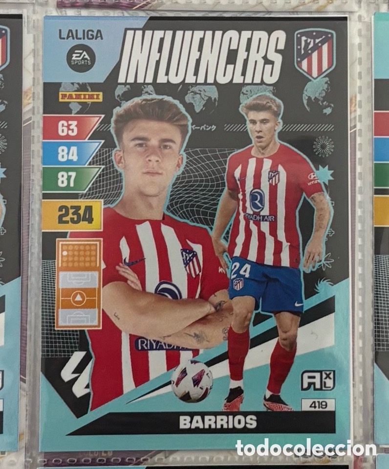 Coleccionismo Cromos antiguos: 419 PABLO BARRIOS ATL&Eacute;TICO DE MADRID INFLUENCERS Adrenalyn XL La Liga 2023 2024 Panini