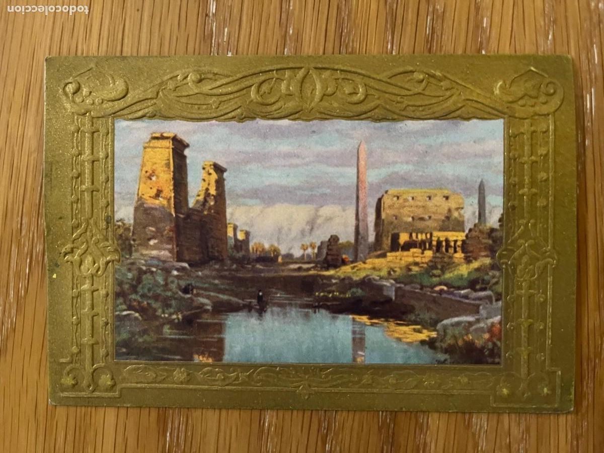 Coleccionismo Cromos antiguos: Evaristo Juncosa reproducci&oacute;n de cuadros serie C n&ordm; 5 lago sagrado de Karnak
