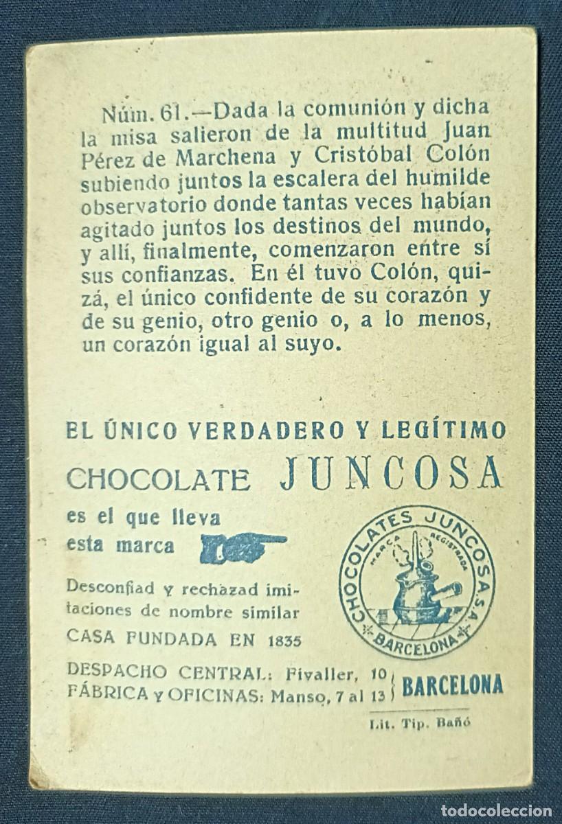 Coleccionismo cromos antiguos: CROMO CRIST&Oacute;BAL COL&Oacute;N N&ordm; 61.CHOCOLATES JUNCOSA - Foto 2