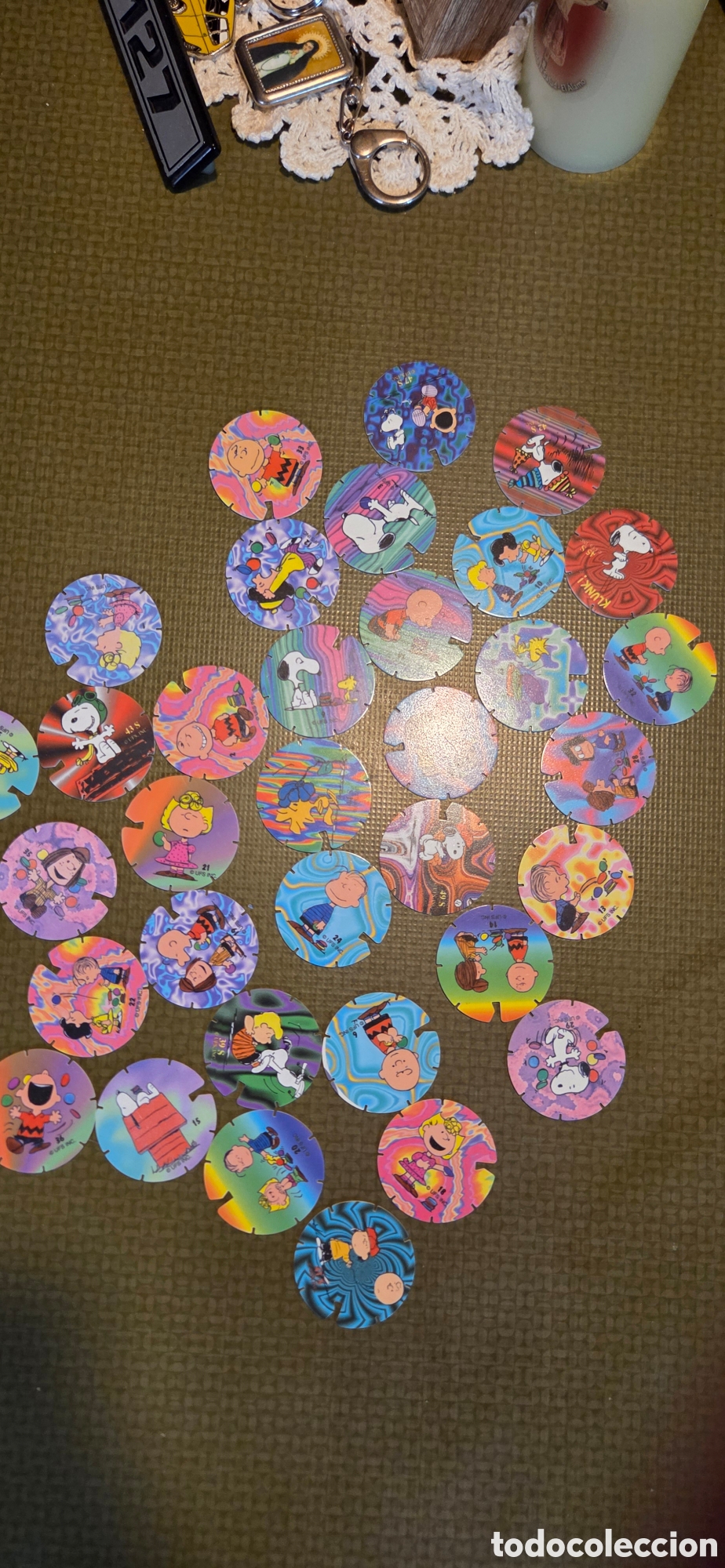 Coleccionismo Cromos antiguos: Lote de 34 tazos Snoopy
